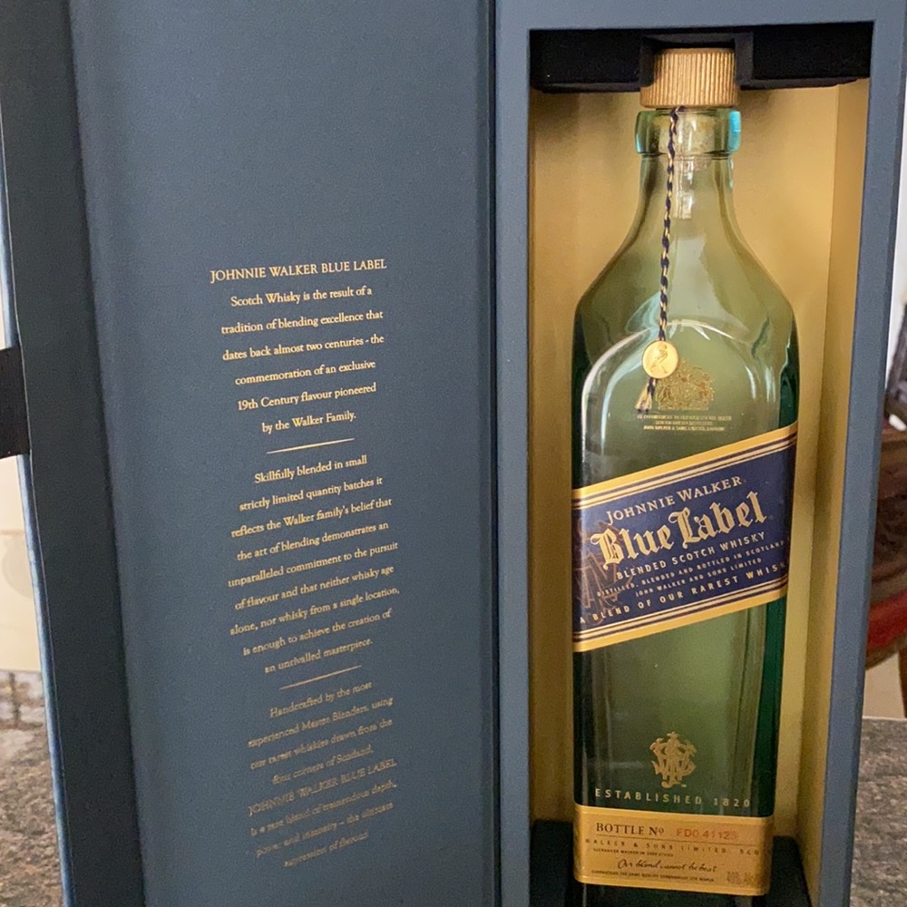 Blue label bottle not washed with box